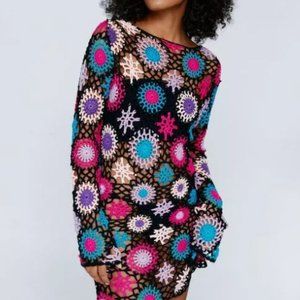 NWT Knit Floral Crochet Mini Dress Nasty Gal